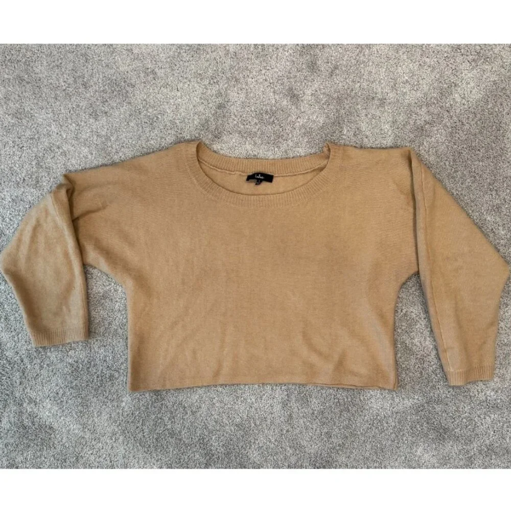 Women's Size Large Lulus Tan Knit Cropped Sweater Long Sleeve